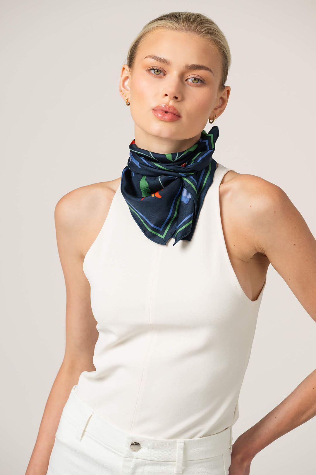 Navy Vine Double Sided Silk Scarf