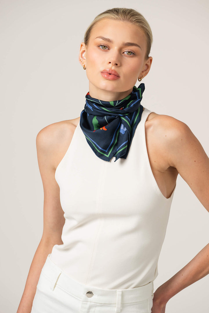 Navy Vine Double Sided Silk Scarf