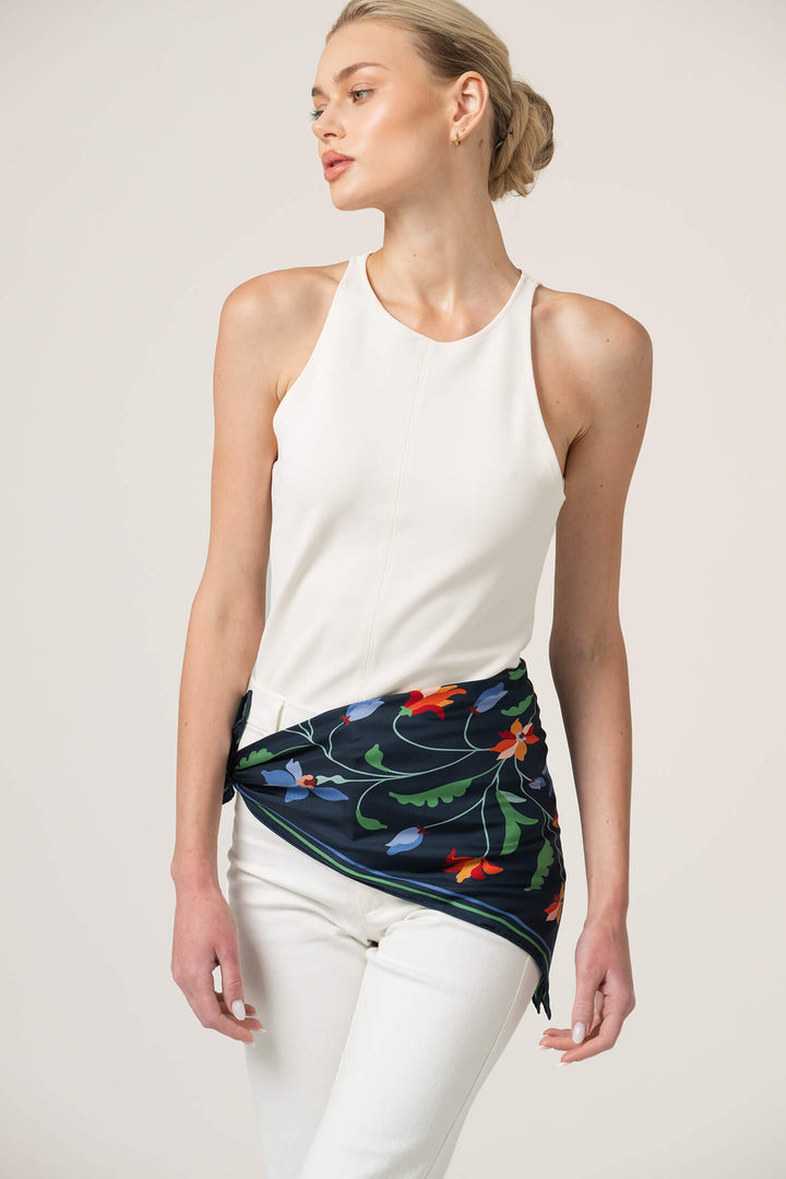Navy Vine Double Sided Silk Scarf