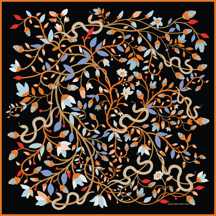 Double Sided Wool Silk Scarf Of Night's Enchanted Garden