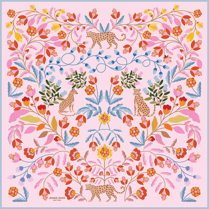 Double Sided Wool Silk Scarf Of Pink Blossom Jungle