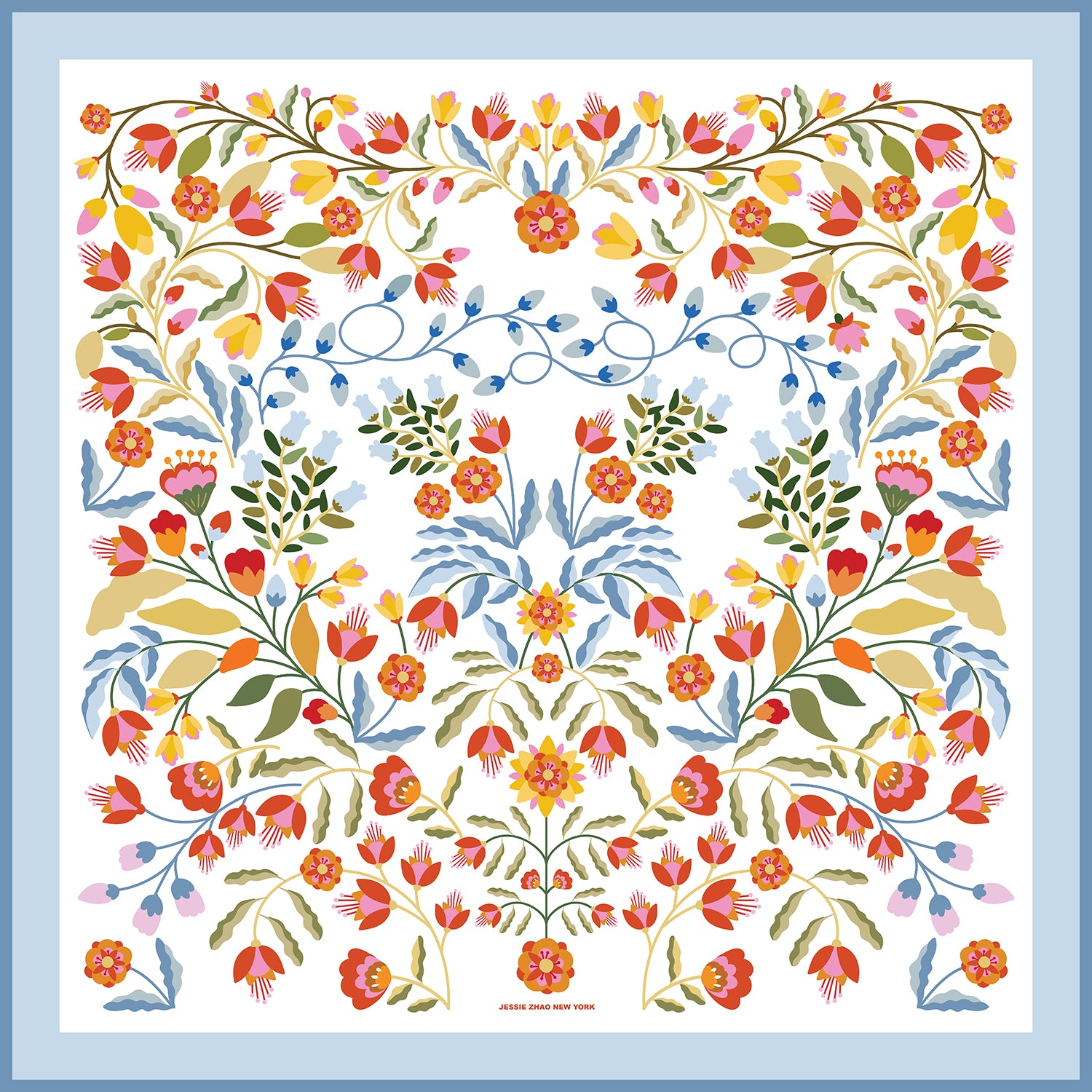 Porcelain Jardin Double Sided Silk Scarf