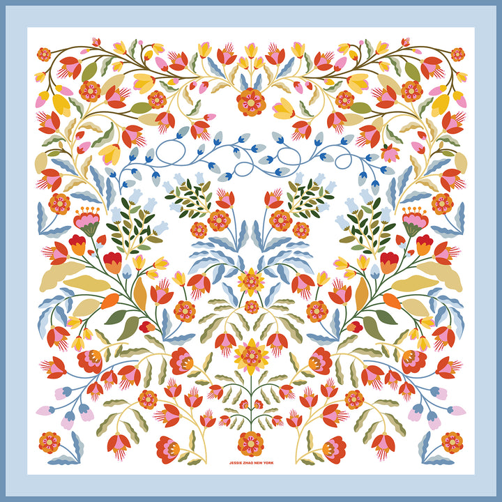 Porcelain Jardin Double Sided Silk Scarf
