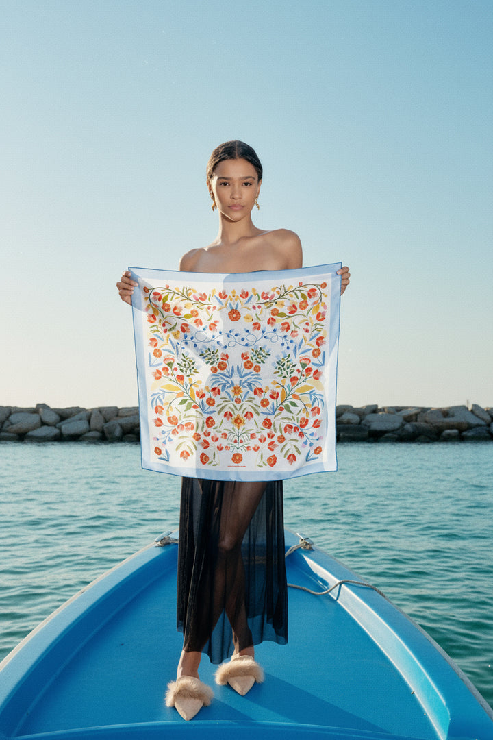 Porcelain Jardin Double Sided Silk Scarf