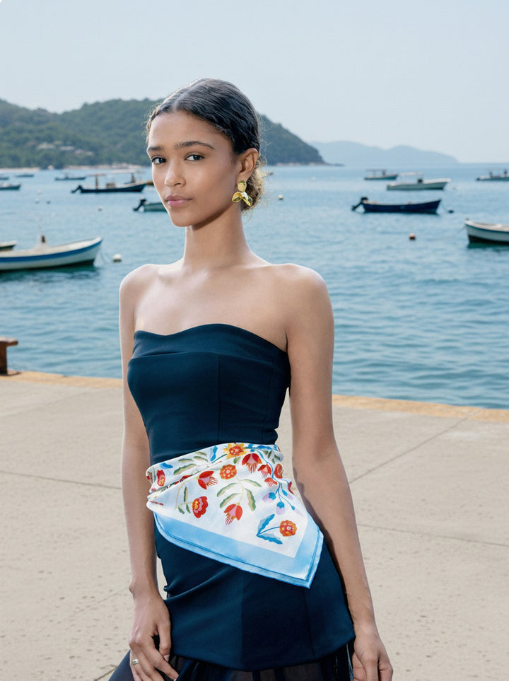 Porcelain Jardin Double Sided Silk Scarf