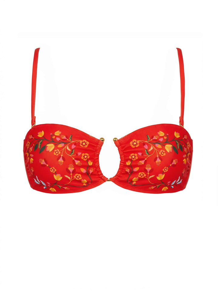 Scarlet Bloom Reversible Square Bandeau Top