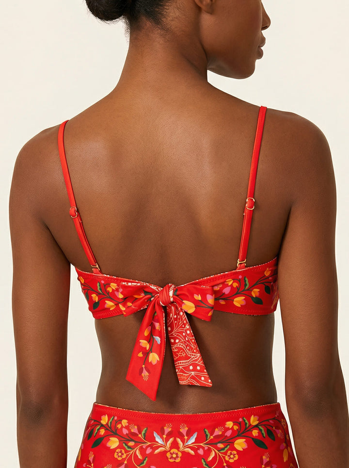 Scarlet Bloom Reversible Square Bandeau Top