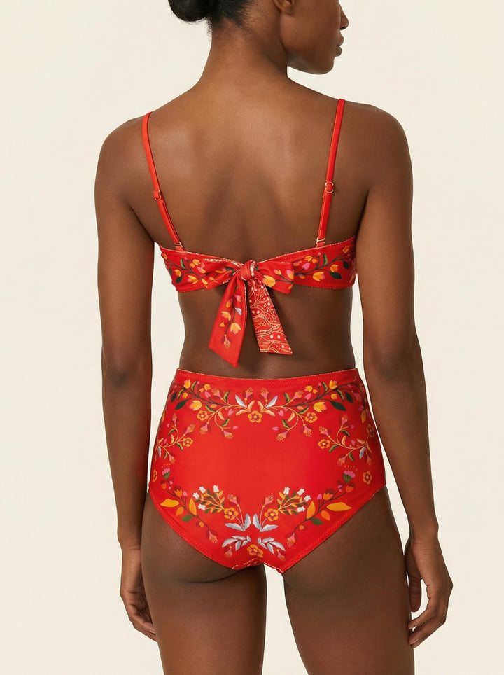Scarlet Bloom Reversible Square Bandeau Top