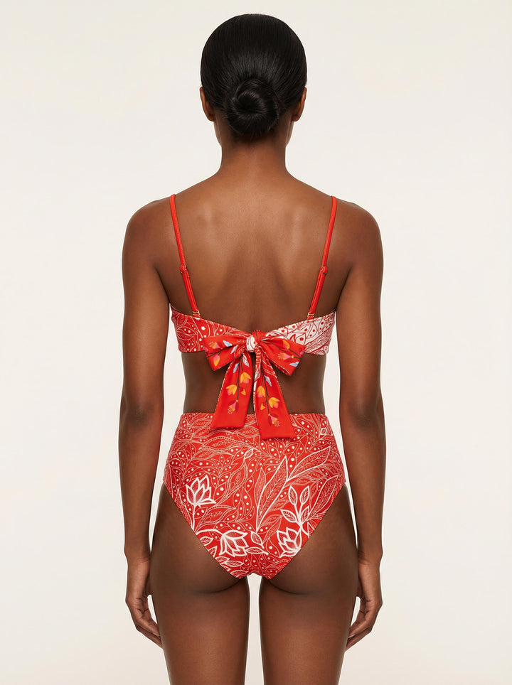 Scarlet Bloom Reversible Square Bandeau Top