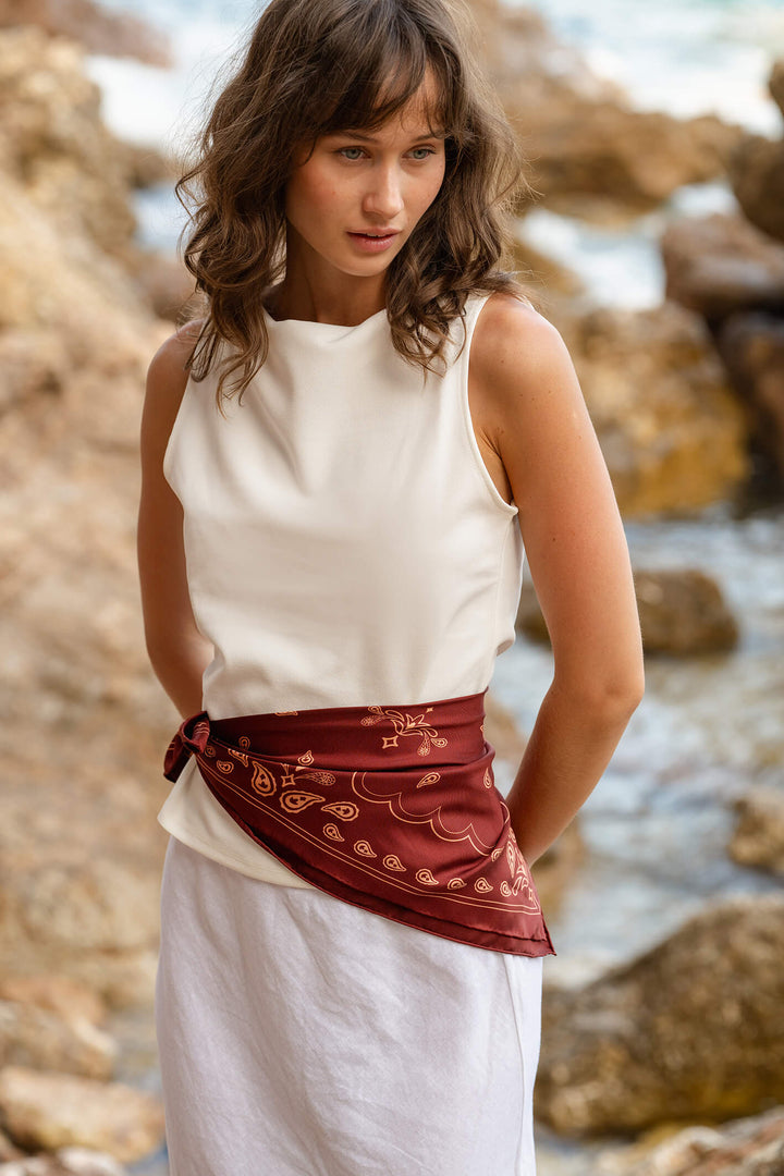 Scarlet Paisley Double Sided Silk Scarf