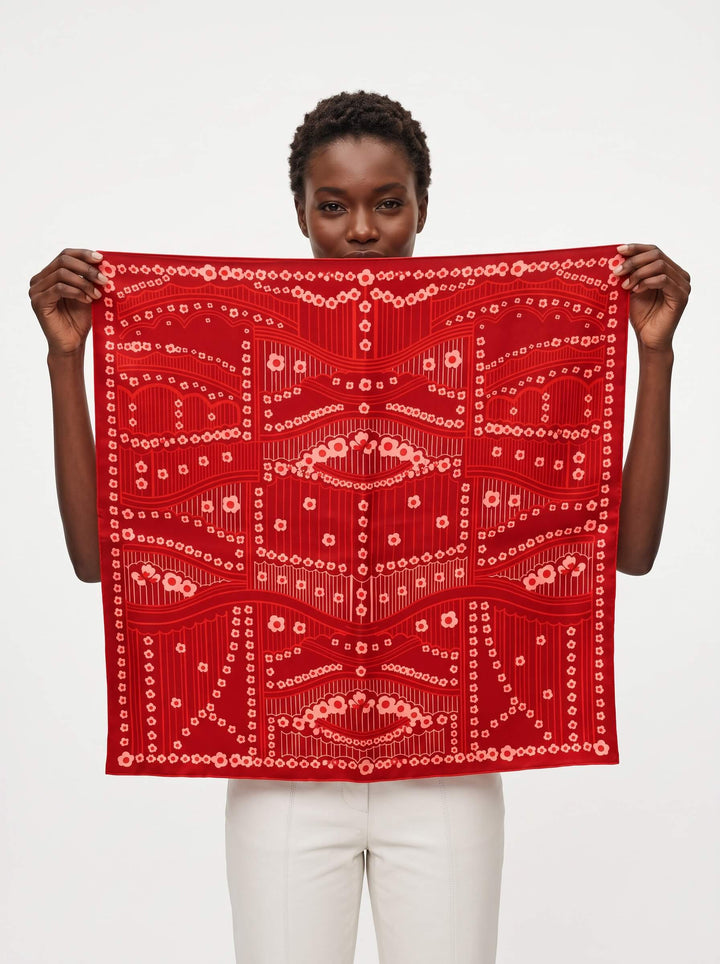 Scarlet Rhythm Double Sided Silk Scarf