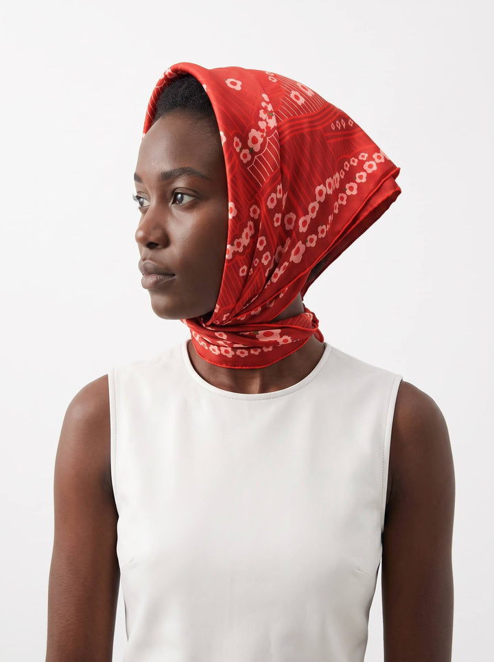 Scarlet Rhythm Double Sided Silk Scarf