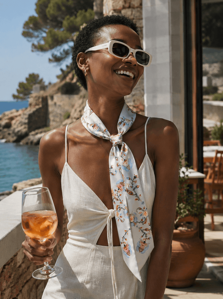 Silk Skinny Scarf Dawn Garden