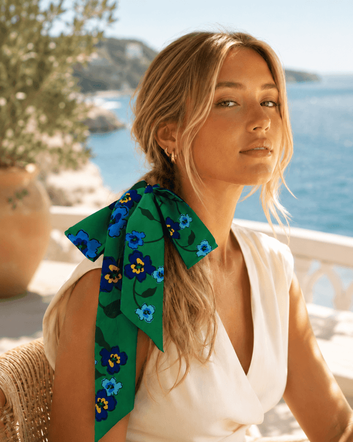 Silk Skinny Scarf Emerald Echo