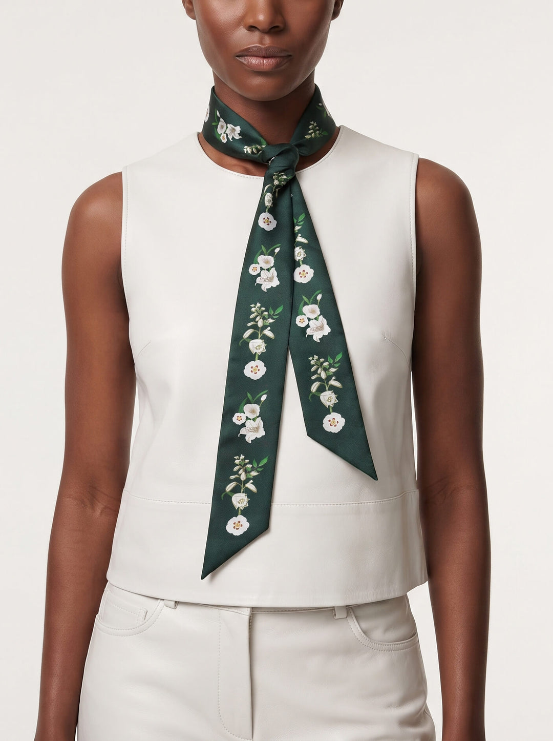 Silk Skinny Scarf Lily Garden