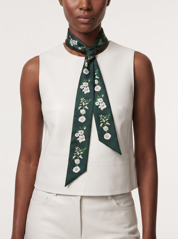 Silk Skinny Scarf Lily Garden