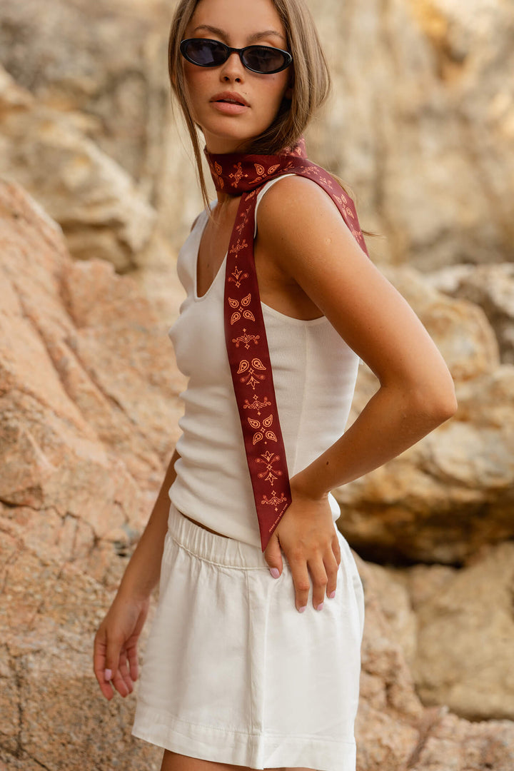 Silk Skinny Scarf Scarlet Paisley