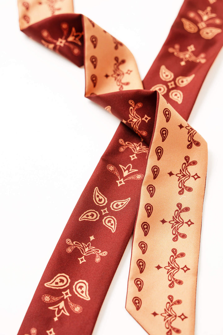 Silk Skinny Scarf Scarlet Paisley