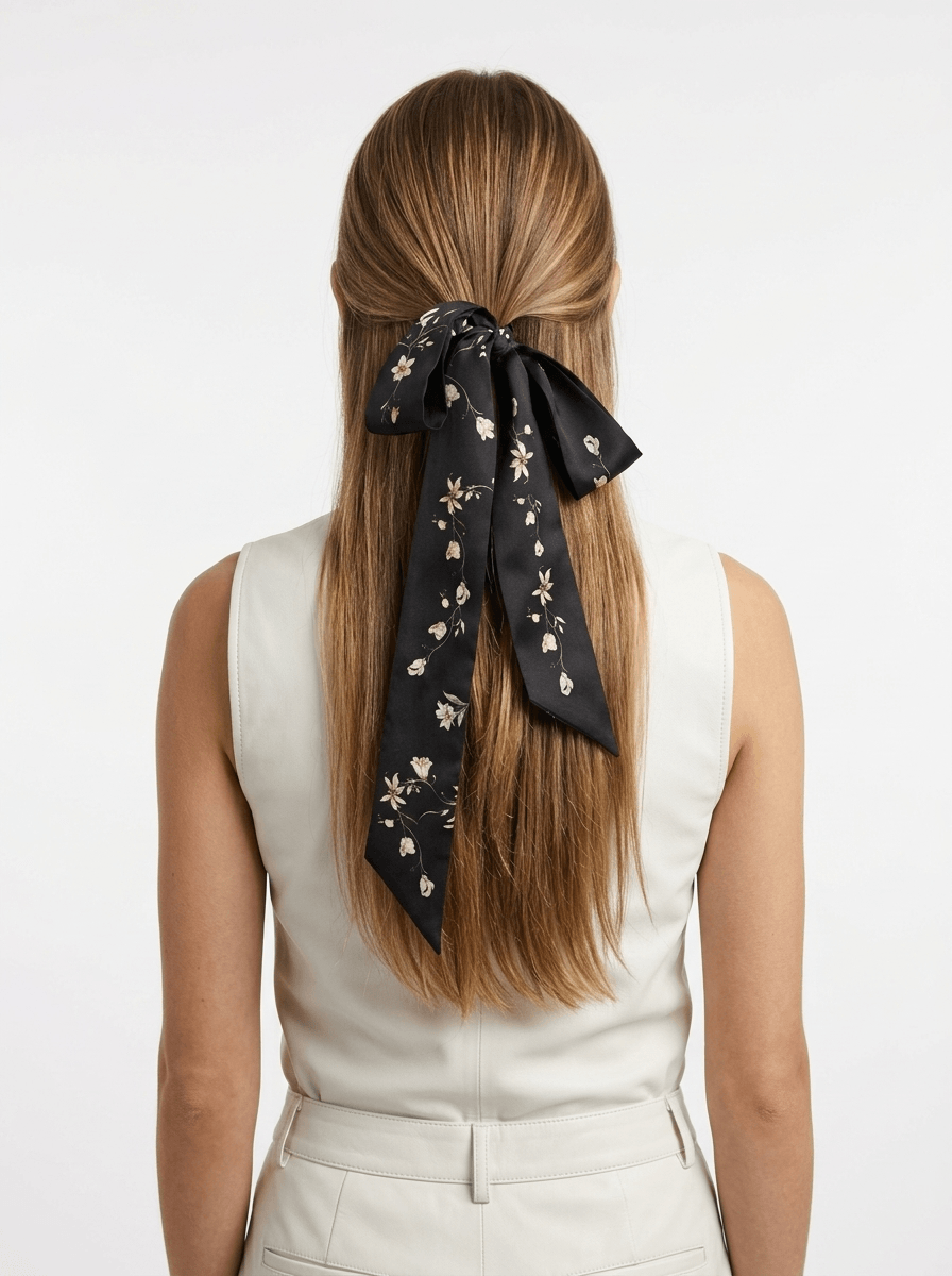 Silk Skinny Scarf Starlit Bloom
