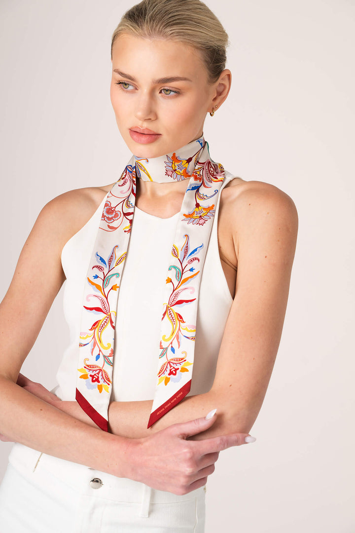 Silk Skinny Scarf Terra Paisley