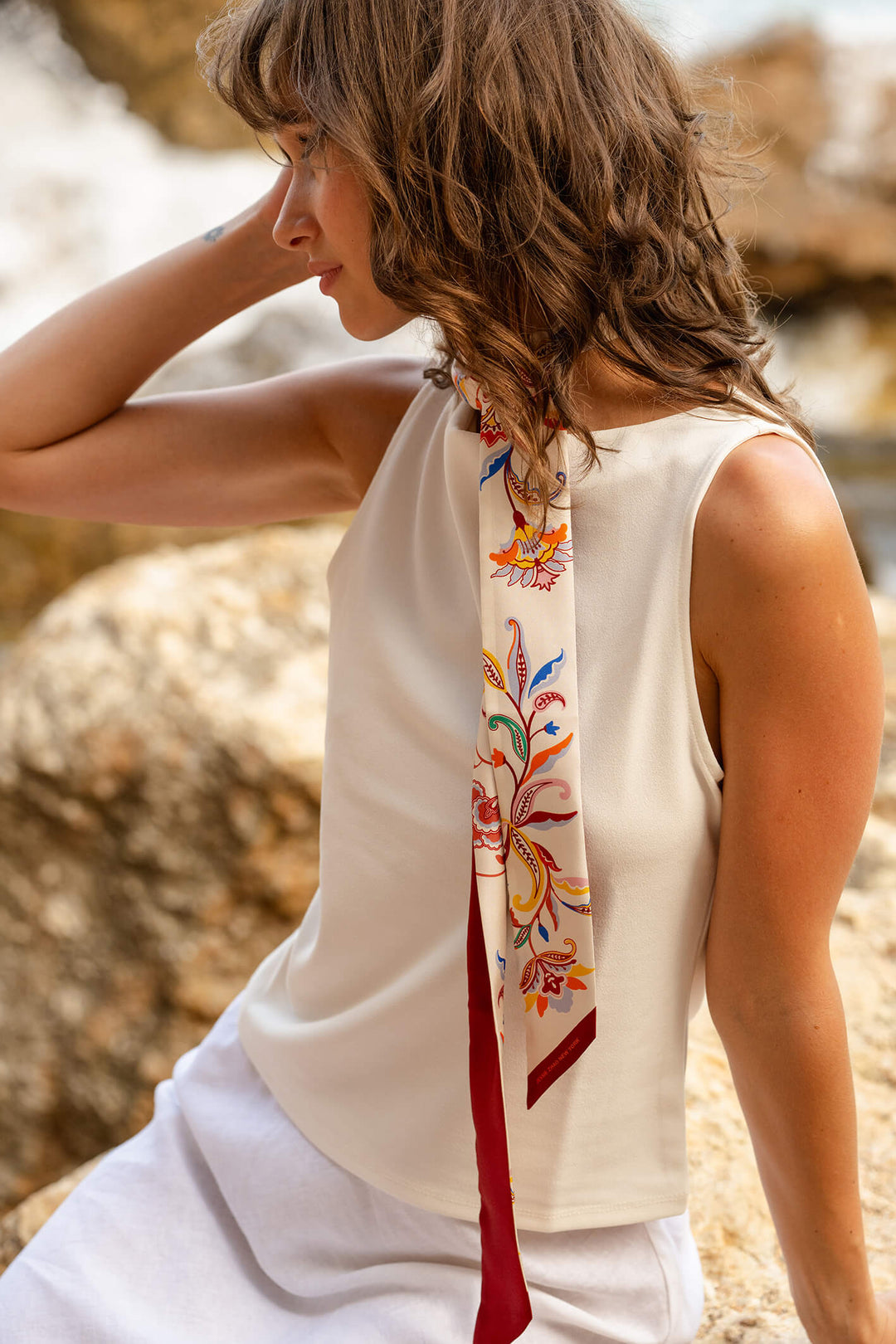 Silk Skinny Scarf Terra Paisley