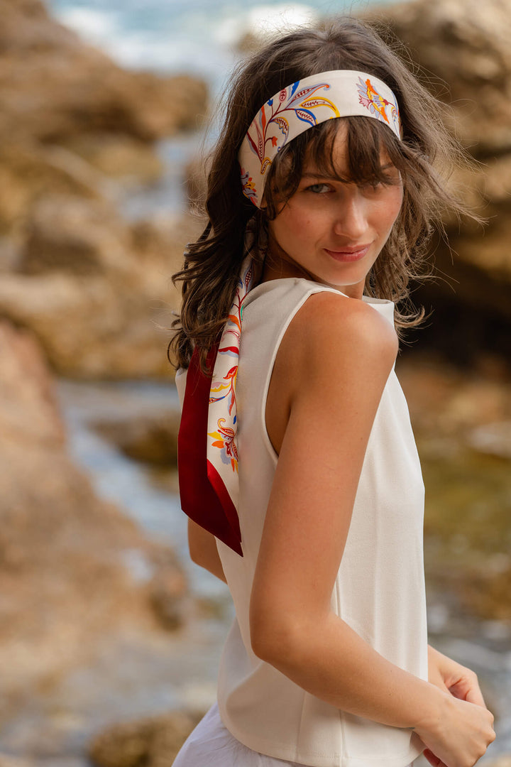 Silk Skinny Scarf Terra Paisley