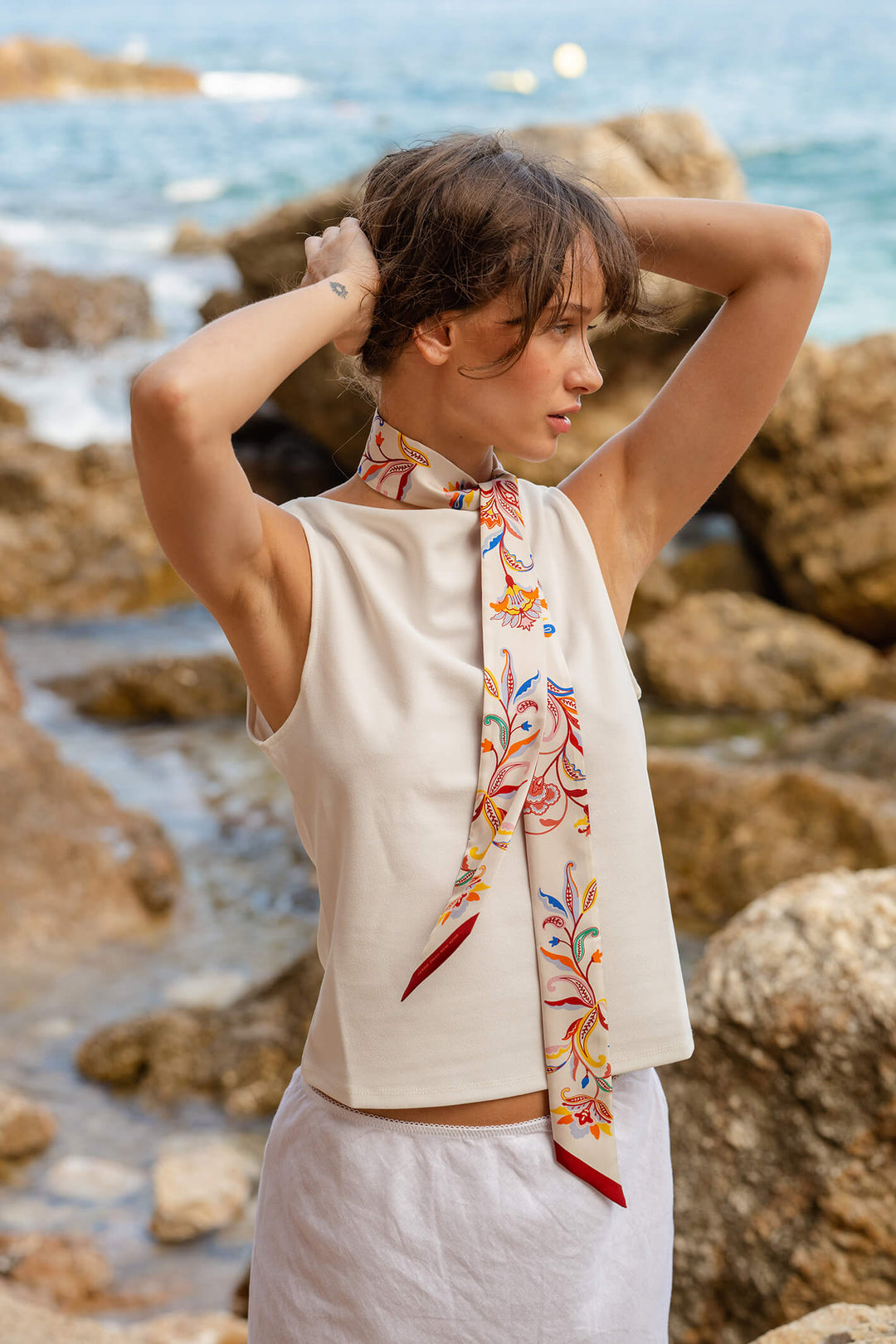 Silk Skinny Scarf Terra Paisley