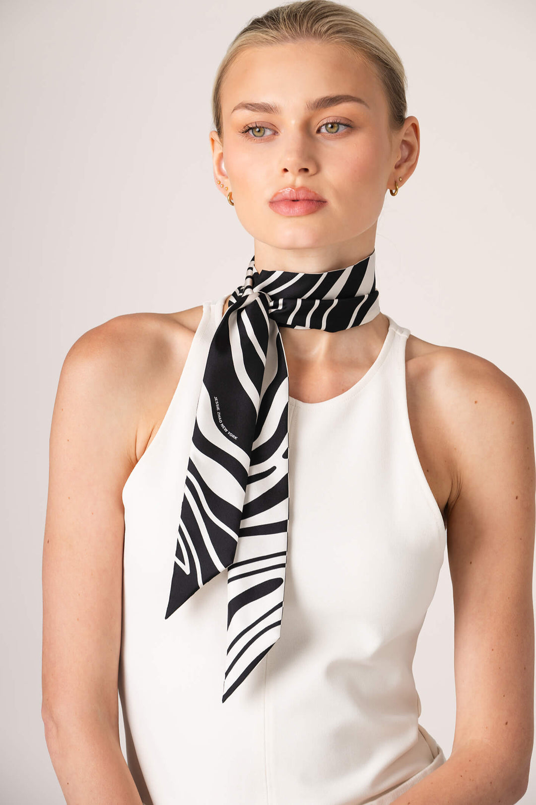 Silk Skinny Scarf Zebra Wave