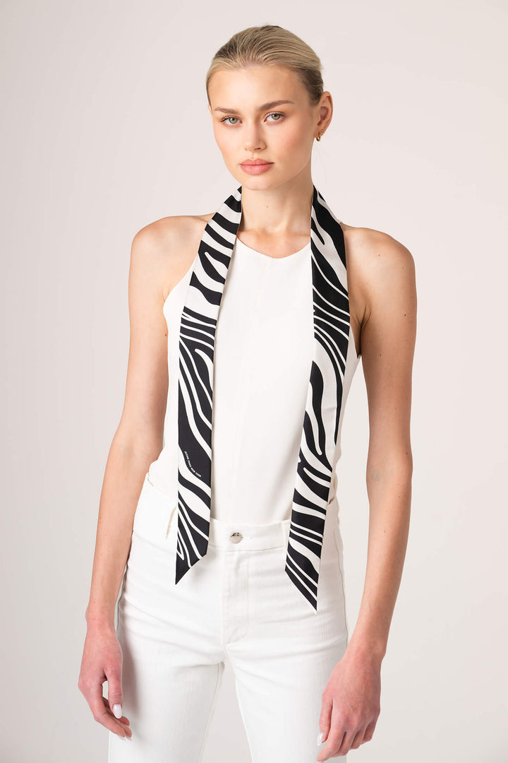 Silk Skinny Scarf Zebra Wave