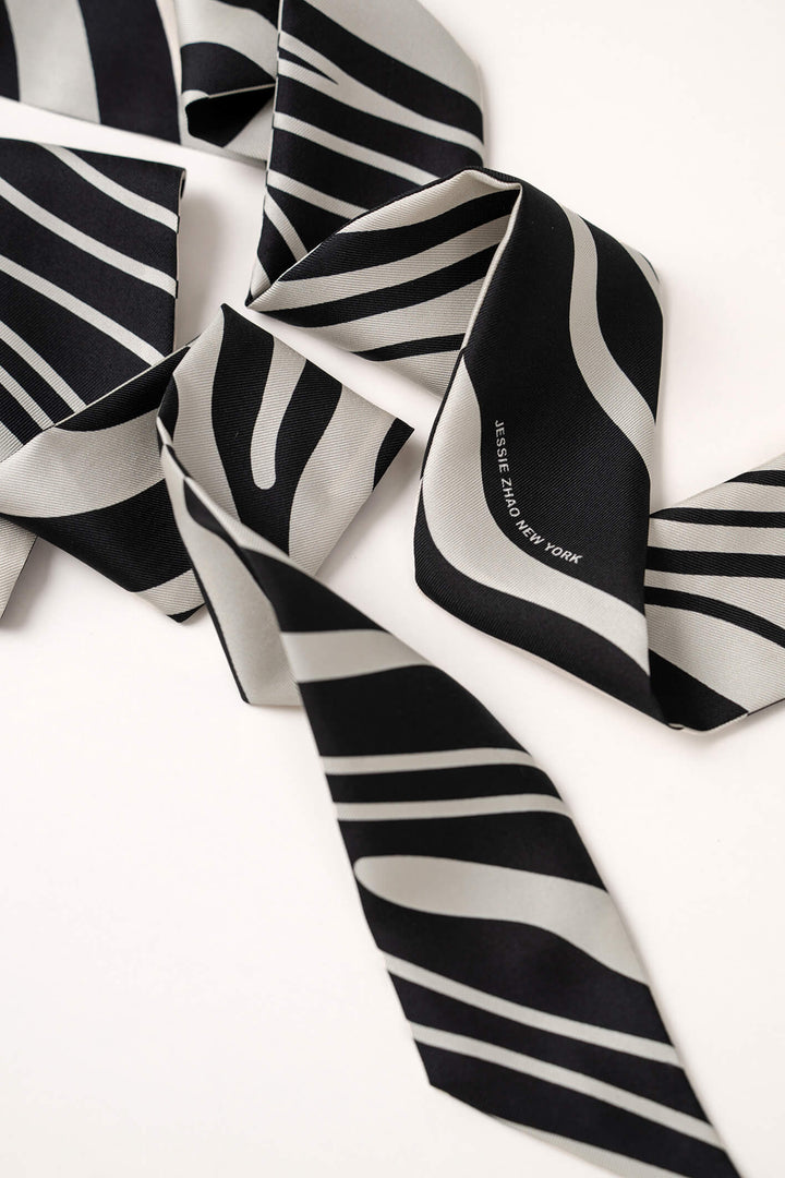 Silk Skinny Scarf Zebra Wave