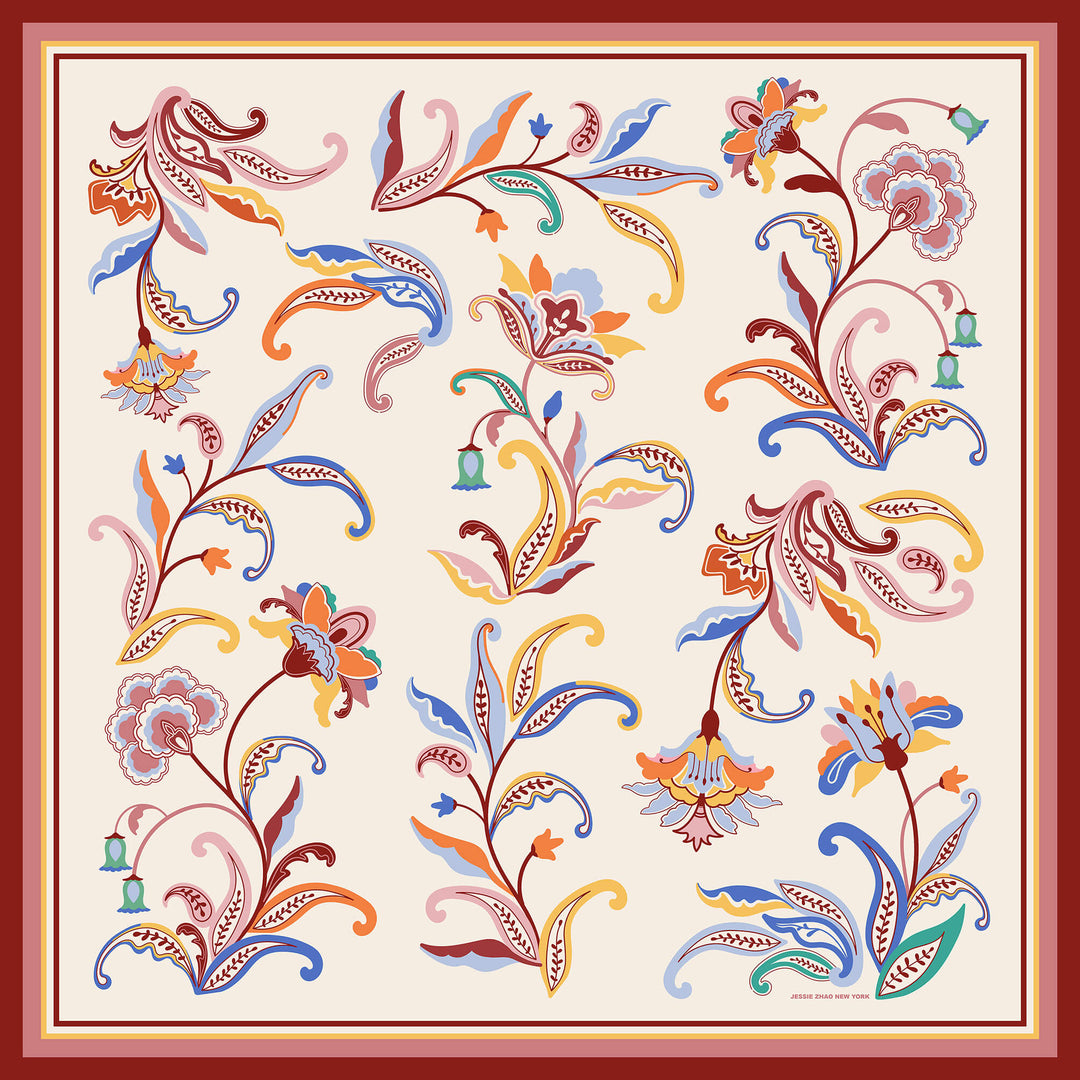 Terra Paisley Double Sided Silk Scarf