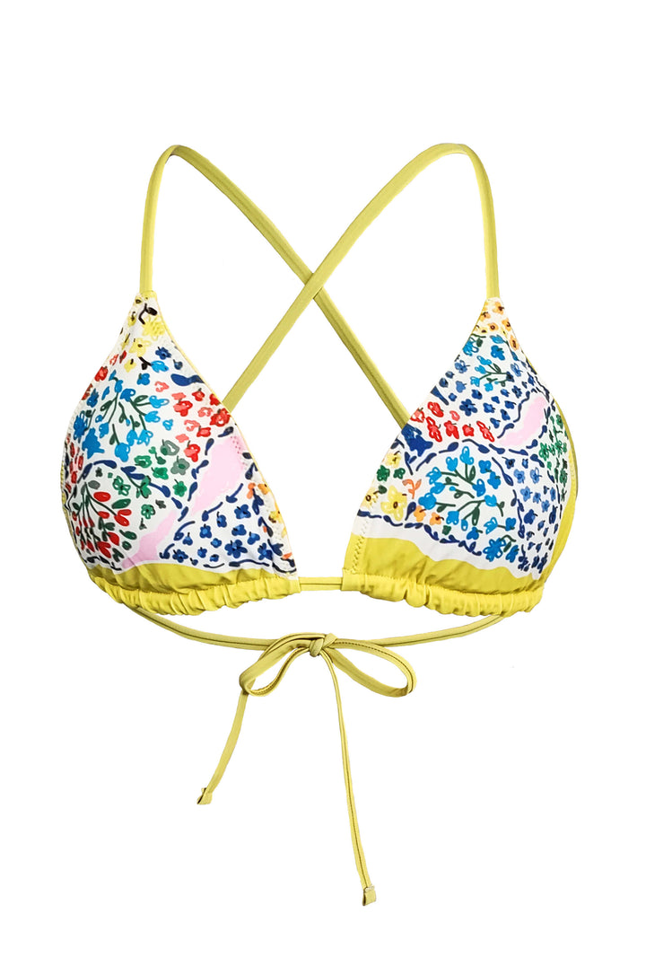 Yellow Garden Reversible Triangle Bikini Top