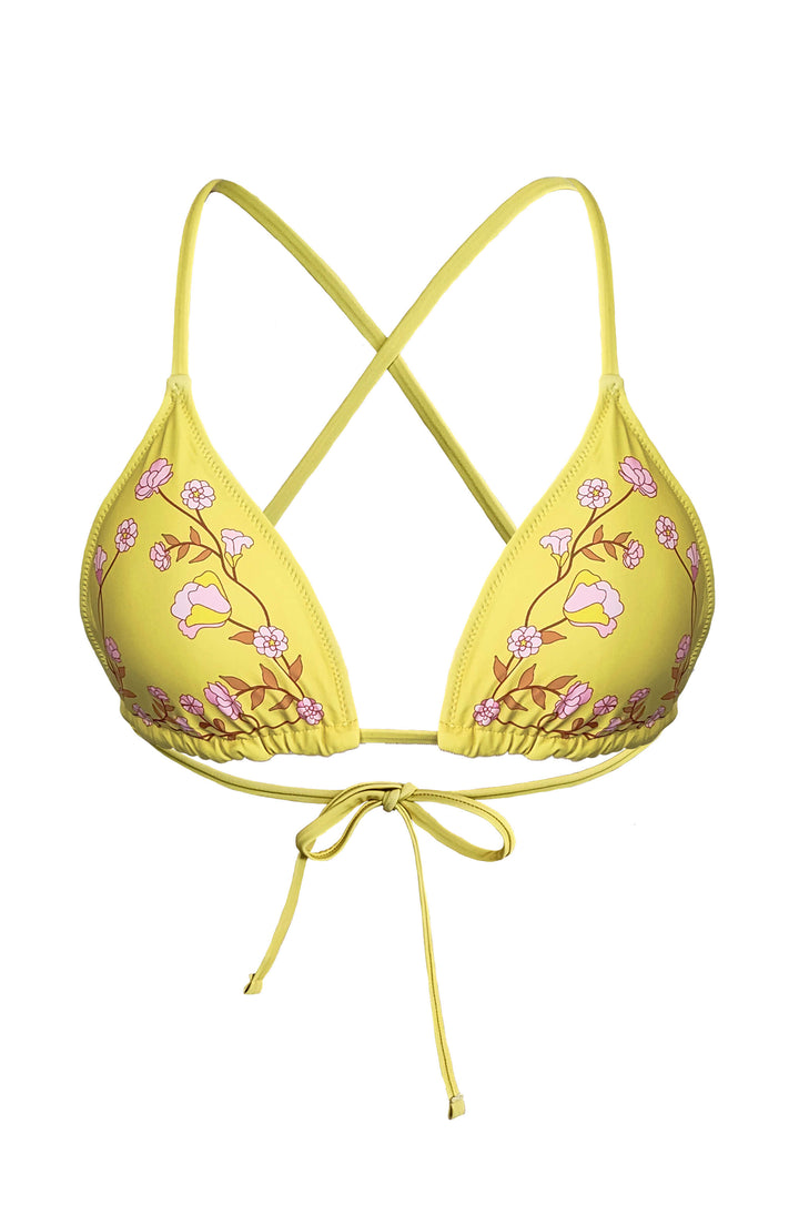 Yellow Garden Reversible Triangle Bikini Top