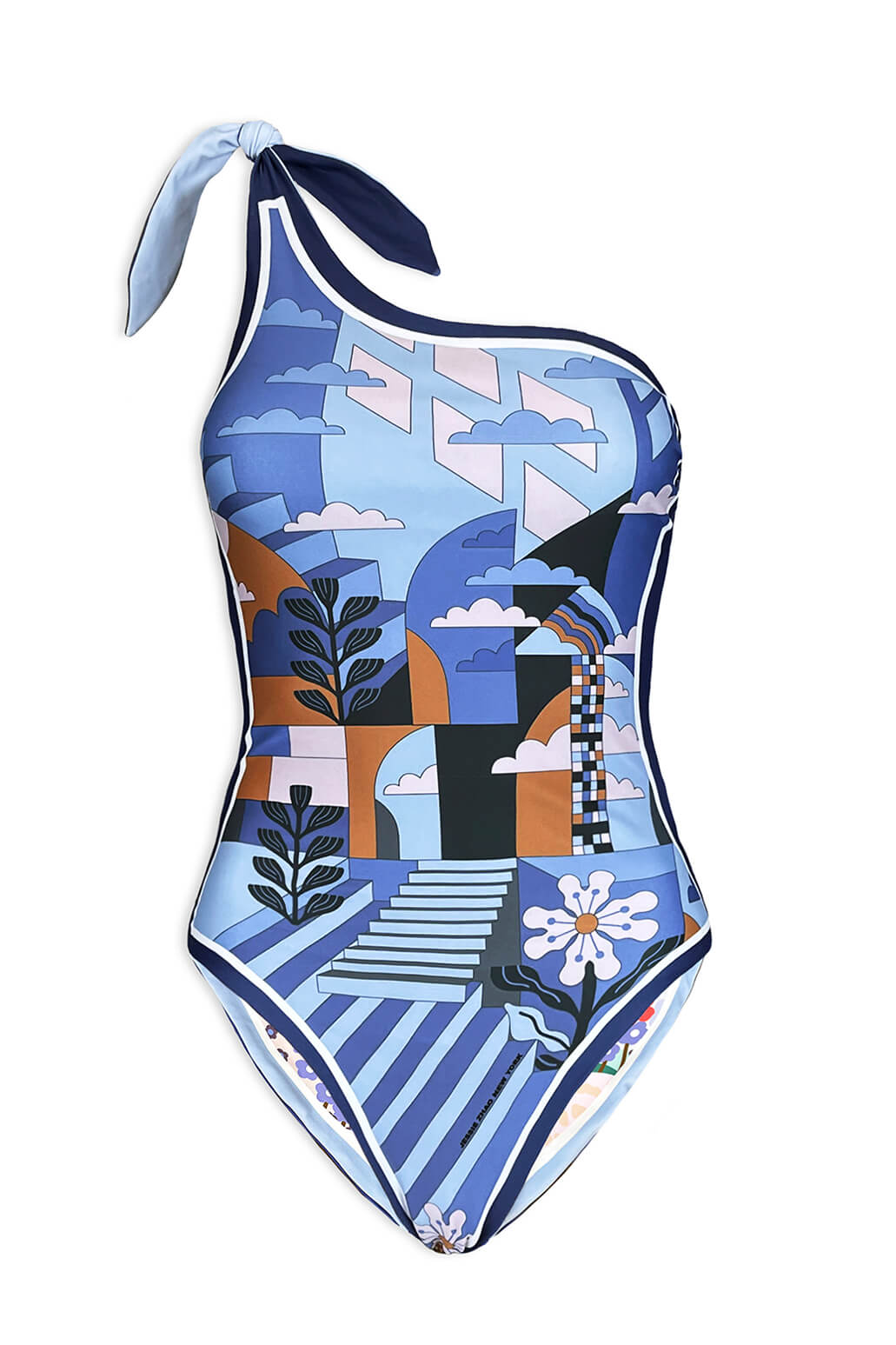 Blue Imagination Reversible One-Shoulder Swimsuit