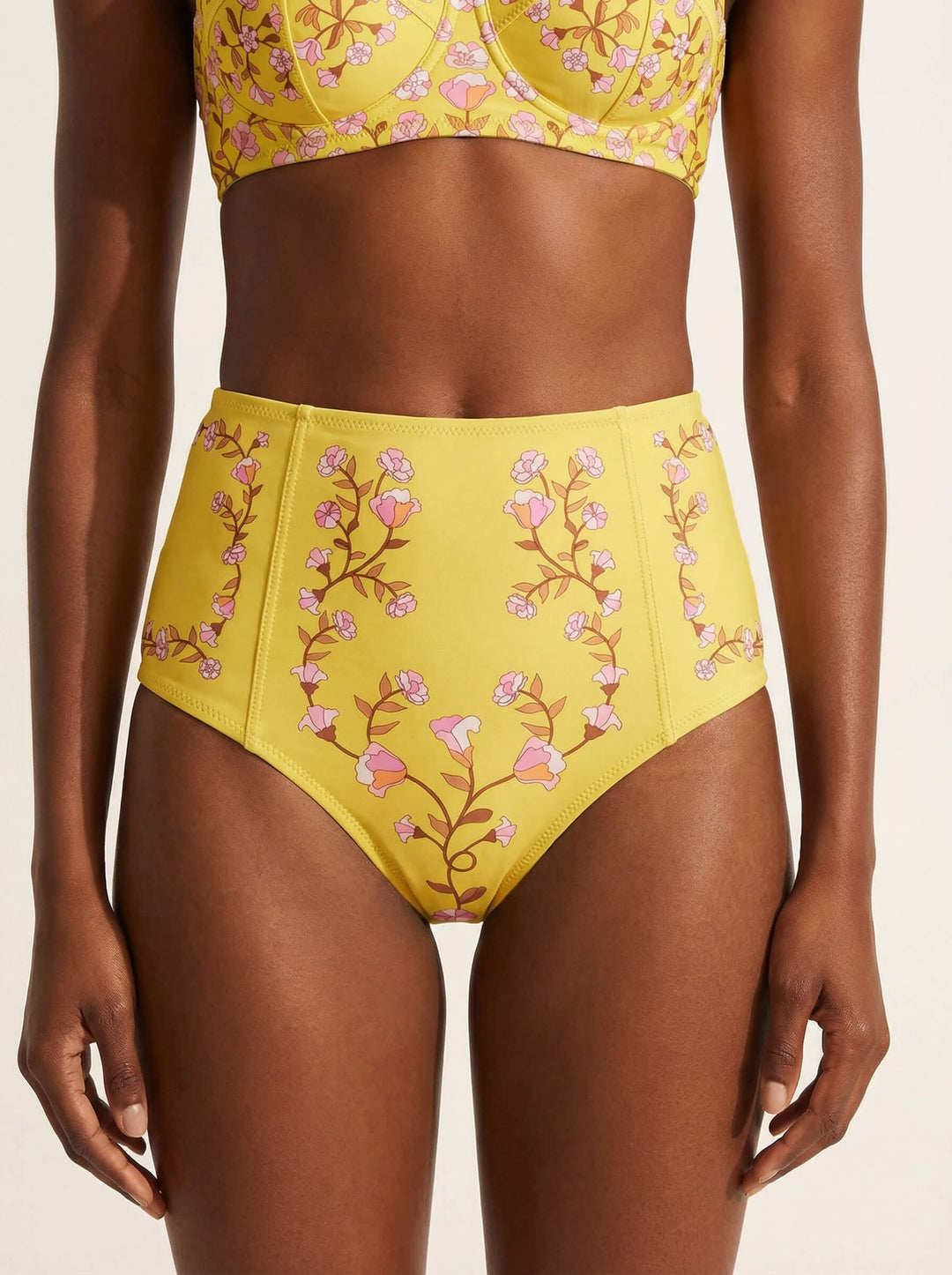 Yellow Bloom High Waisted Bikini Bottom