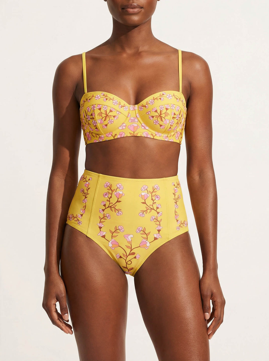 Yellow Bloom High Waisted Bikini Bottom