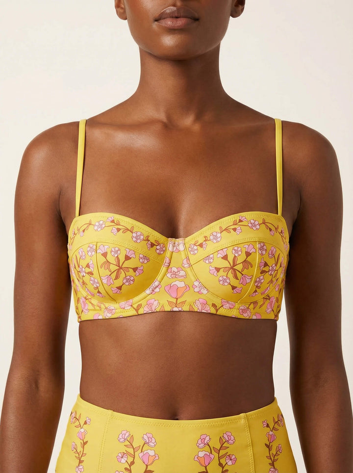 Yellow Bloom Underwire Bikini Top