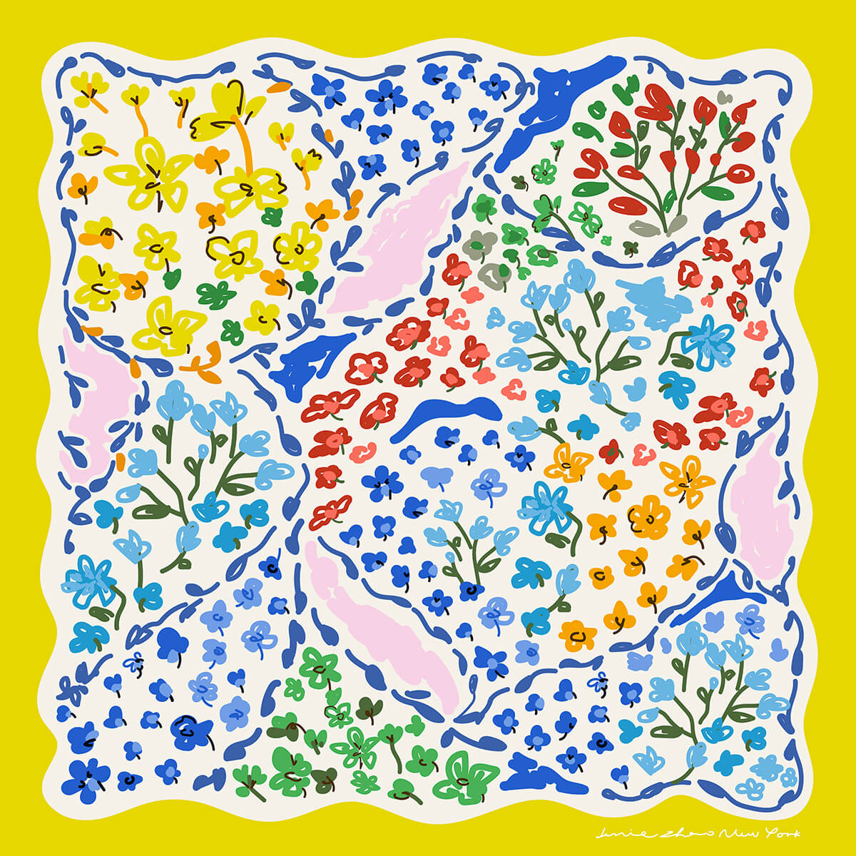 Yellow Garden Double Sided Silk Scarf