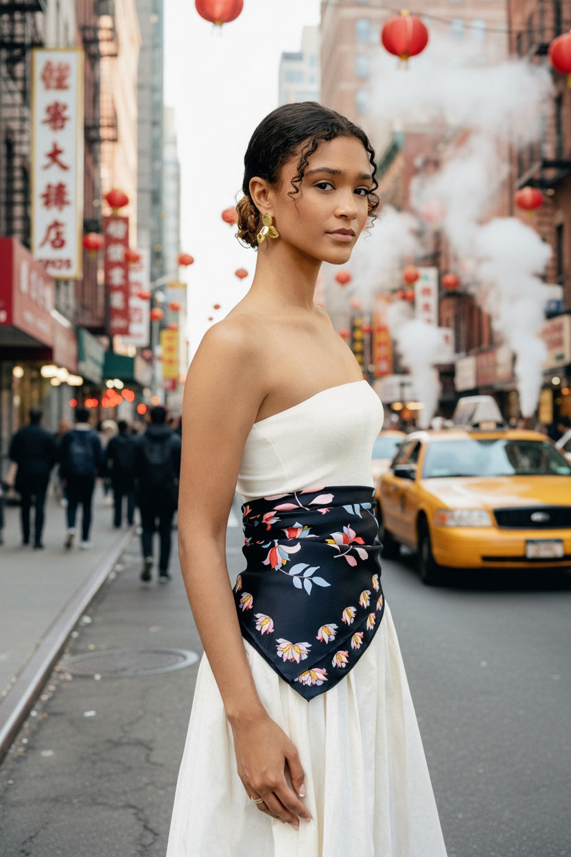 Double Sided Silk Scarf Midnight Garden