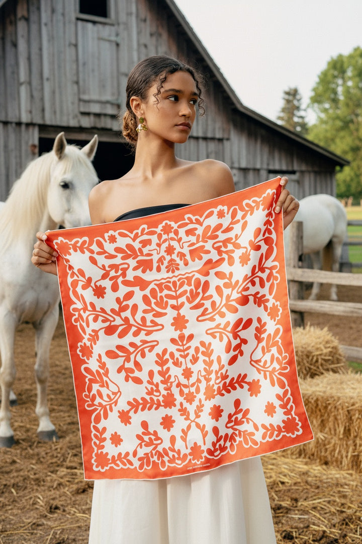 Double Sided Silk Scarf Red Blessing