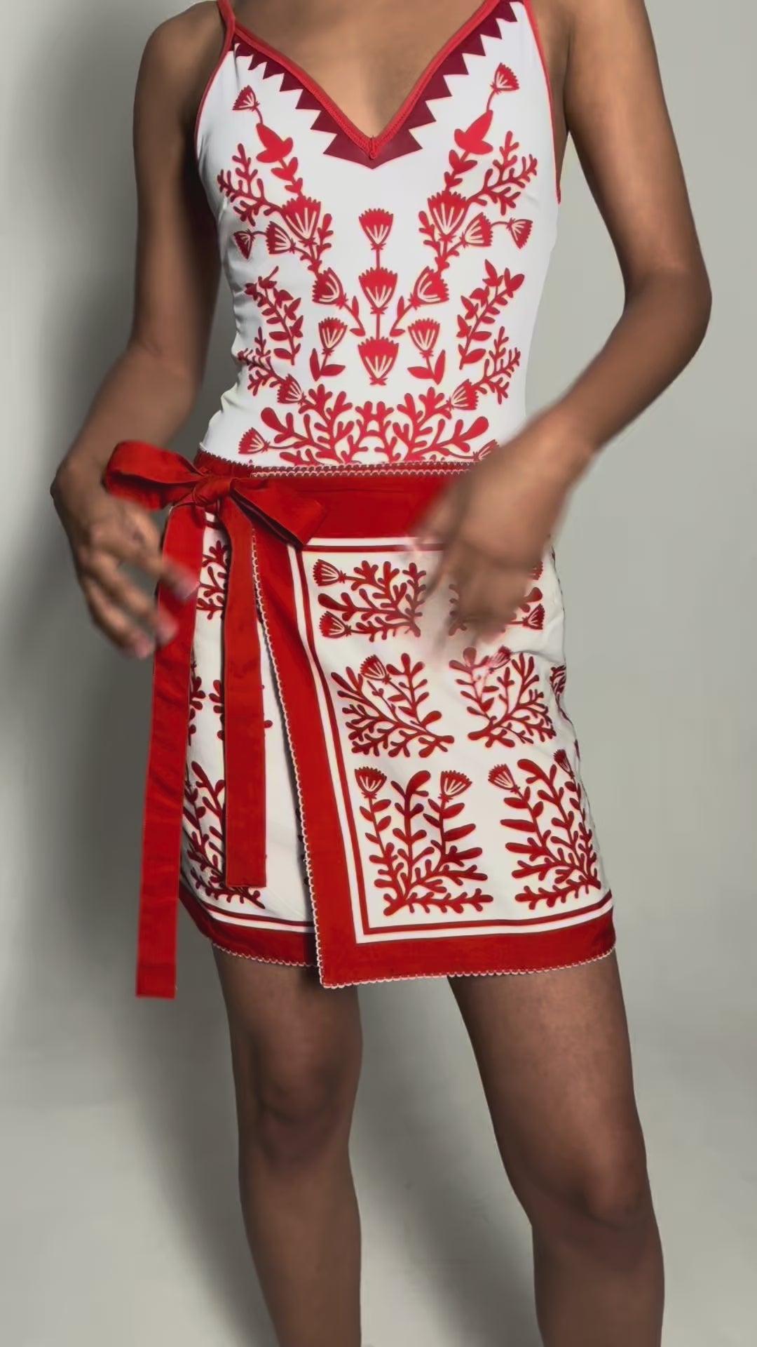 Swim Cover Up Skirt-Red Garden