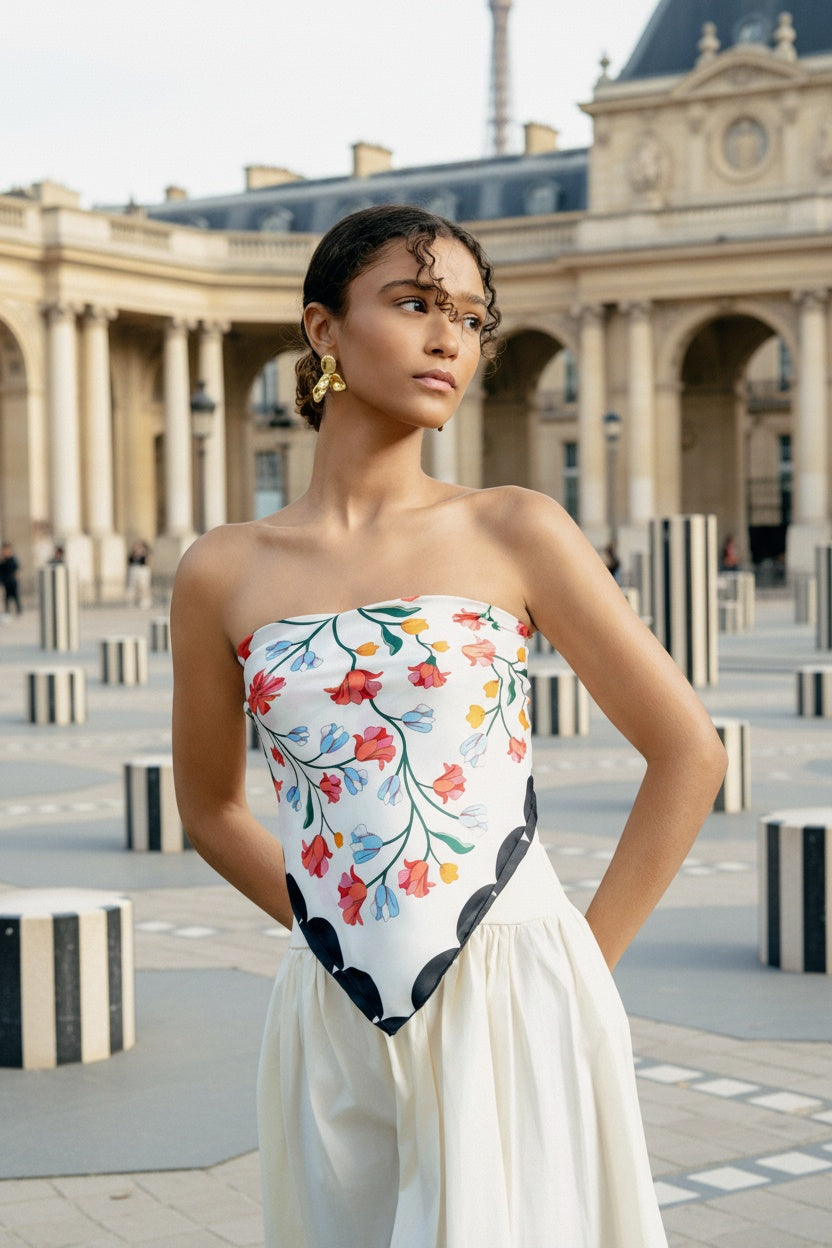 Double Sided Silk Scarf Floral Echo