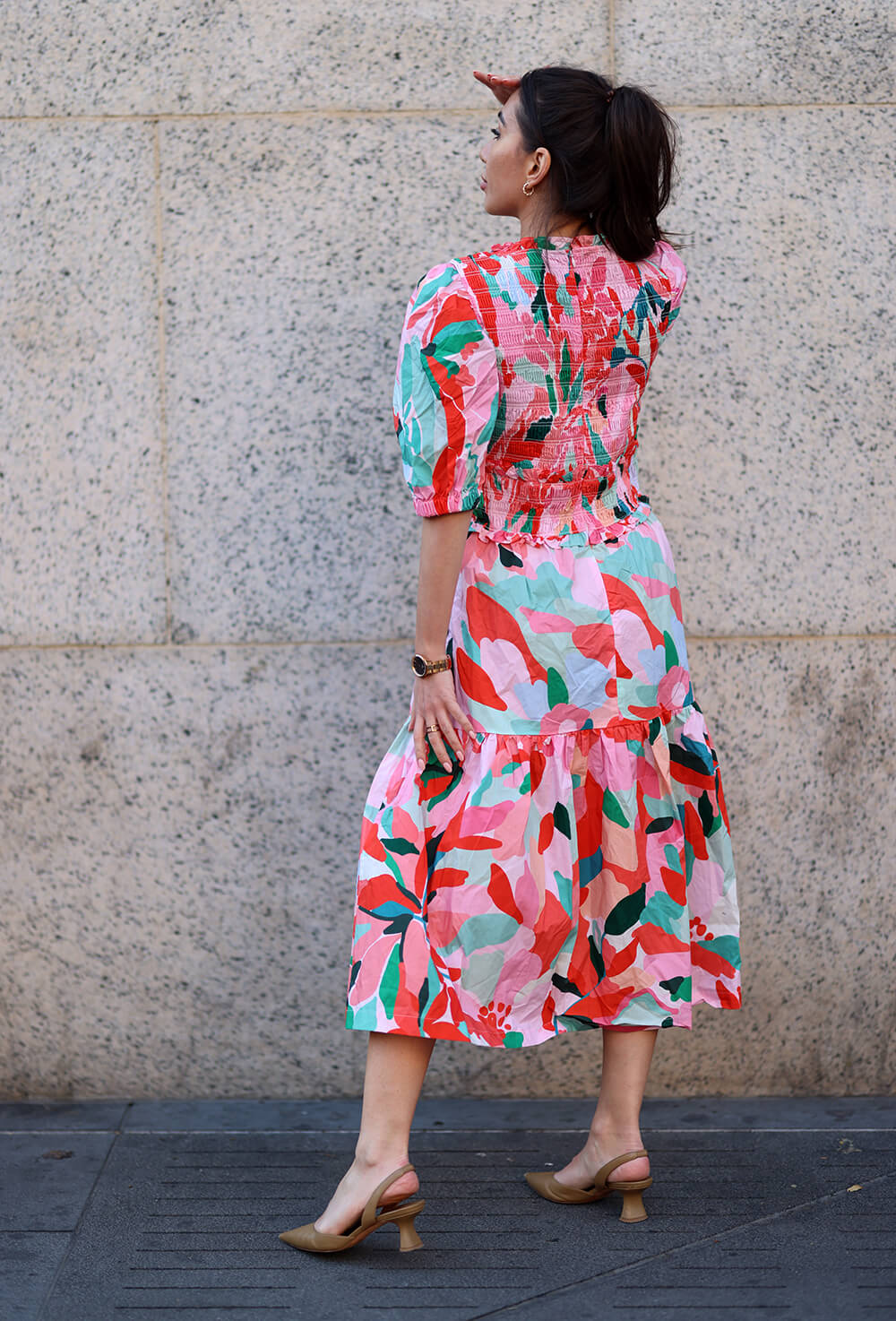 Ramona Watermelon Smocked Midi Dress