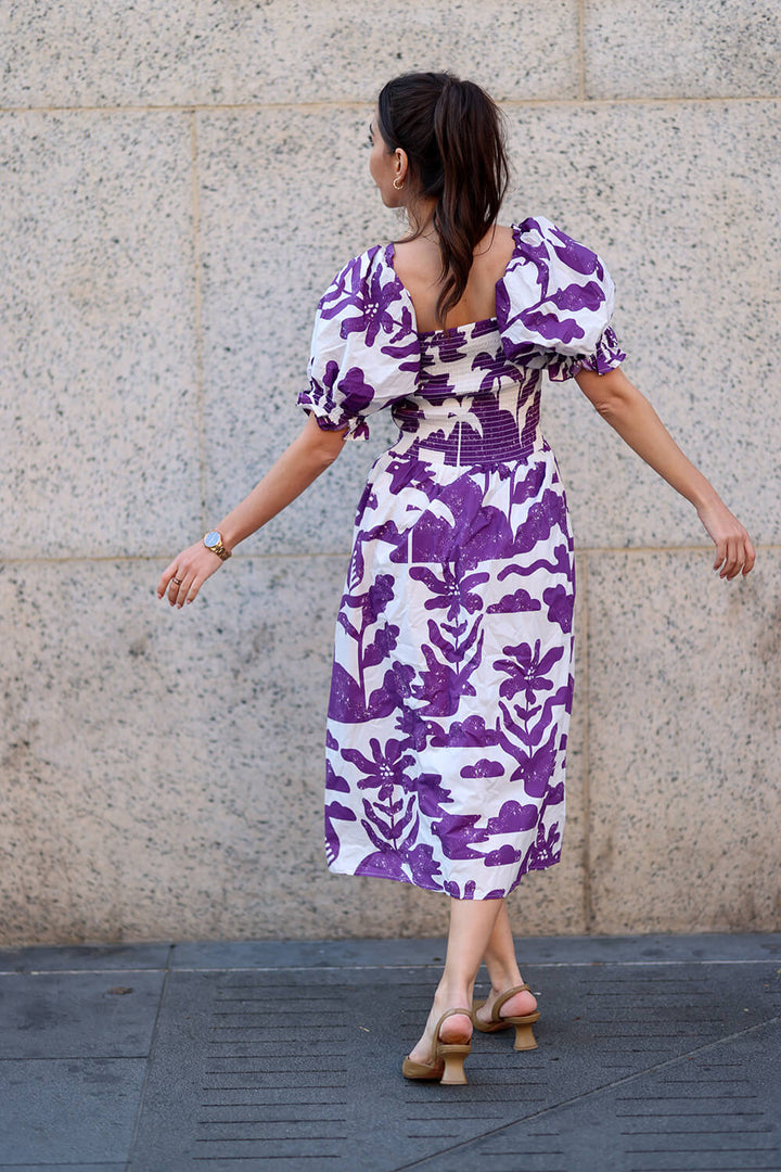 Malie Smocked Purple Midi Dress