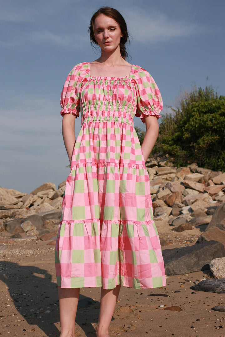 Watermelon Grid Midi Dress