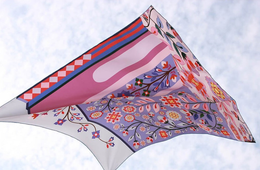 Double Sided Silk Scarf Of Flower Imagination