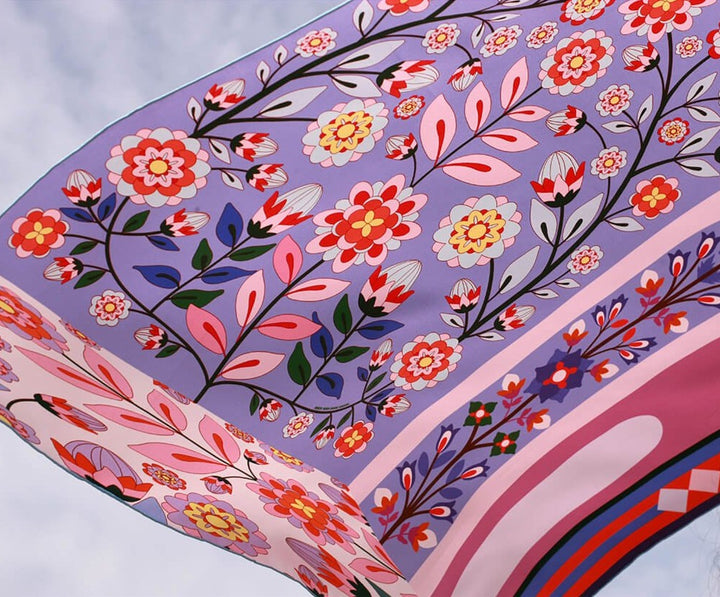 Double Sided Silk Scarf Of Flower Imagination