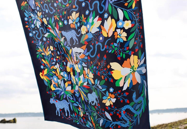 Double Sided Silk Scarf Of Night Zoo