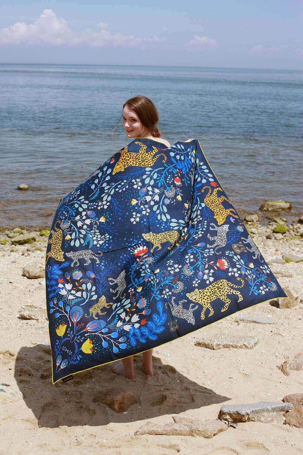 Double Sided Wool Silk Shawl Of Amazon Rainforest Journey in Blue