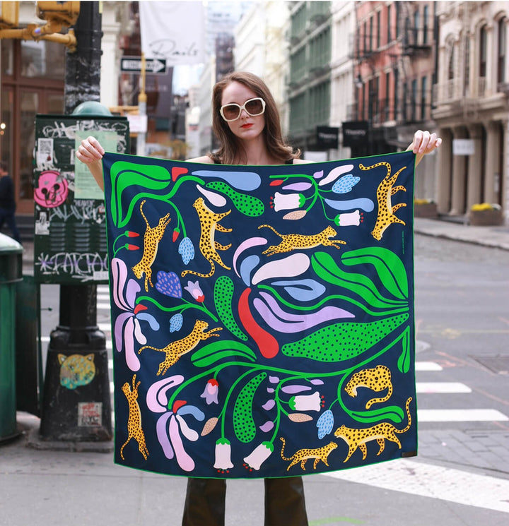 Double Sided Silk Scarf Of Jungle Night